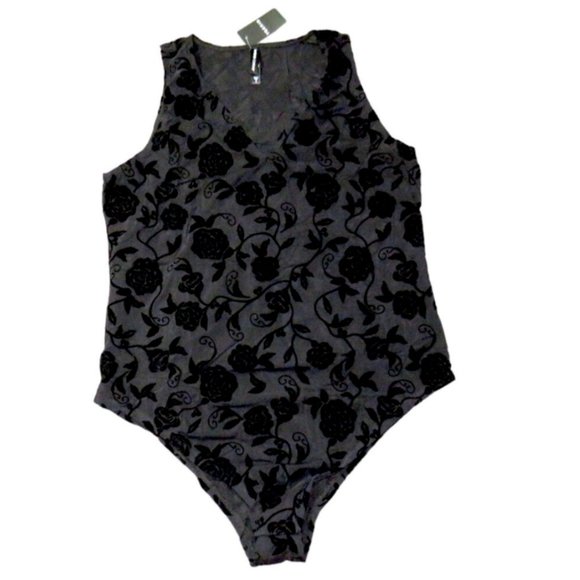 Torrid Black Mesh Floral Velvet Flocked Bodysuit Plus Size 2X - Picture 3 of 7